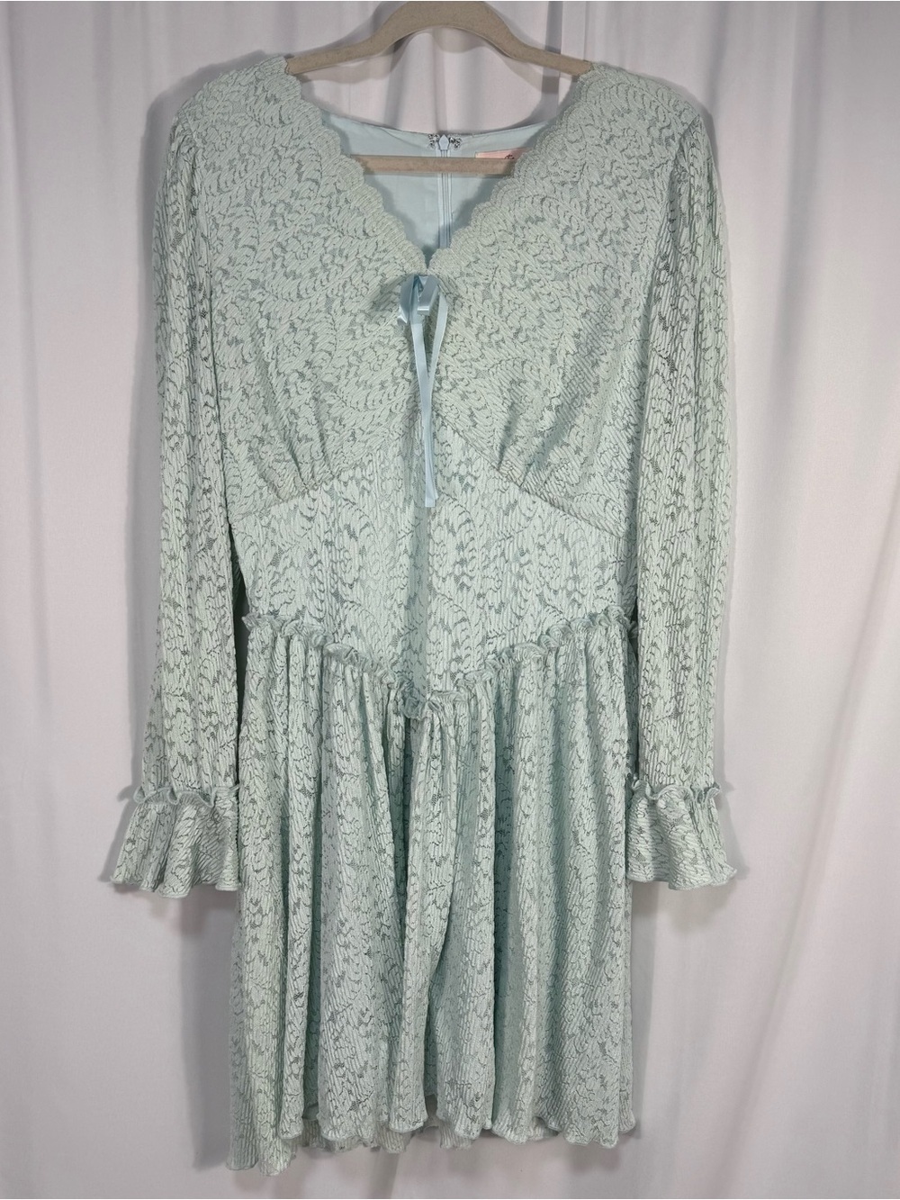Ivy City Co Pale Blue Lace Long Sleeve Mini Dress Cottagecore Coquette